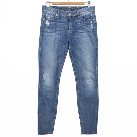 7 For All Mankind The Ankle Skinny Distressed Jeans Size 29 - Picture 1 of 8